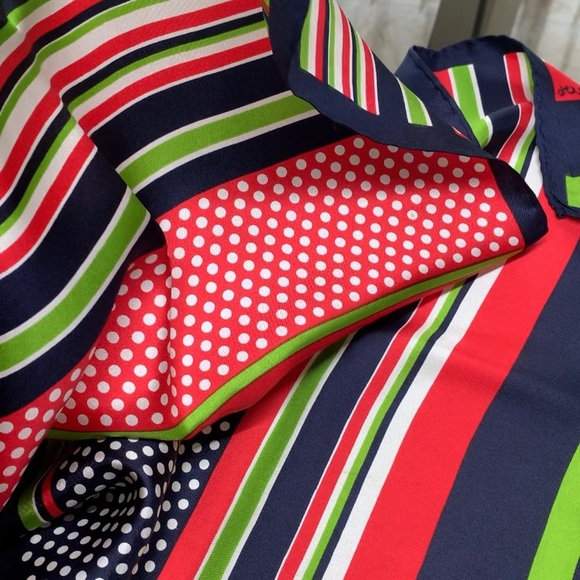 Vintage Echo 100% Pure Silk Striped Polkadot Scarf 45” x 15” - Picture 5 of 17